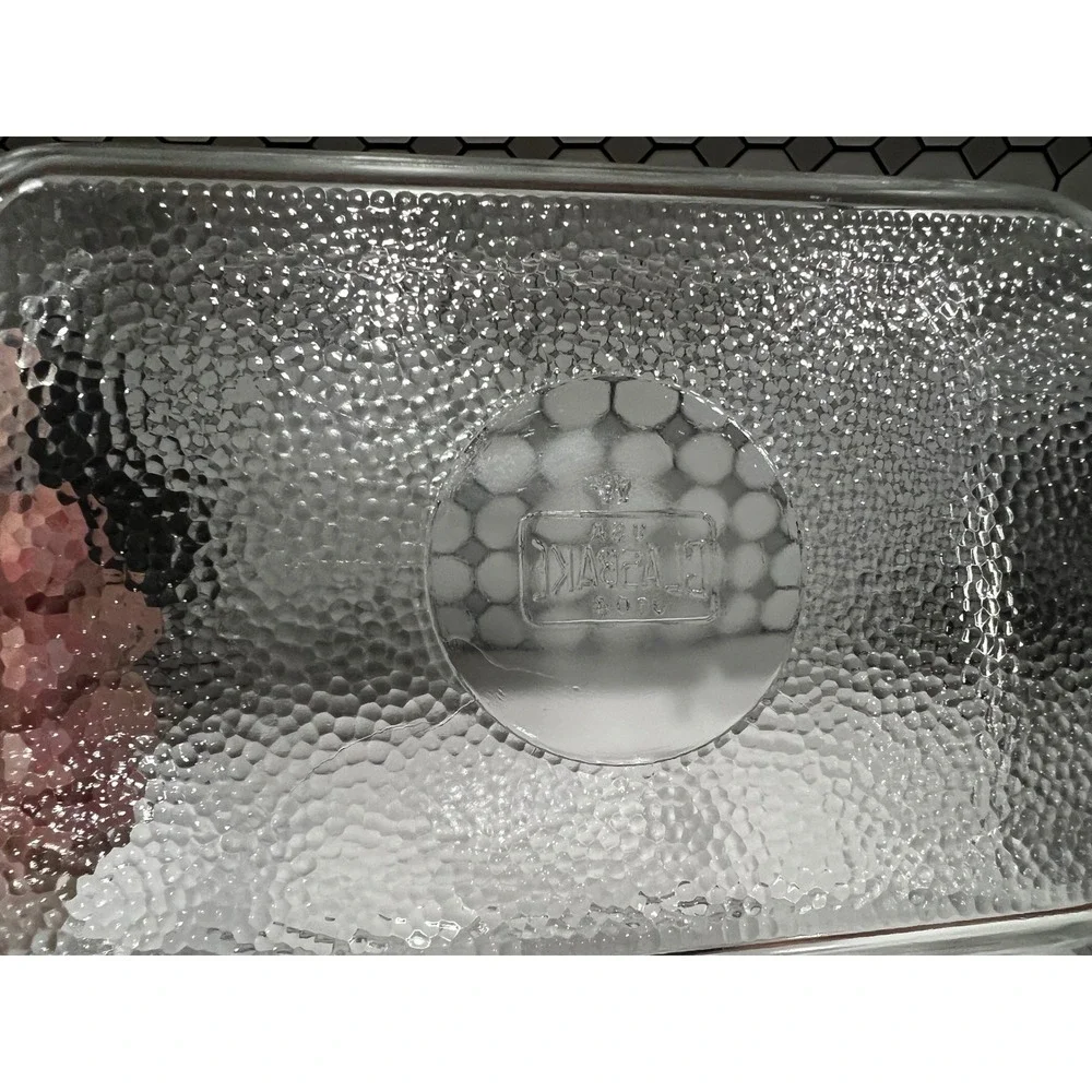 Vintage Glasbake J-804 Clear Glass Rectangular Baking Dish Textured Bottom USA
